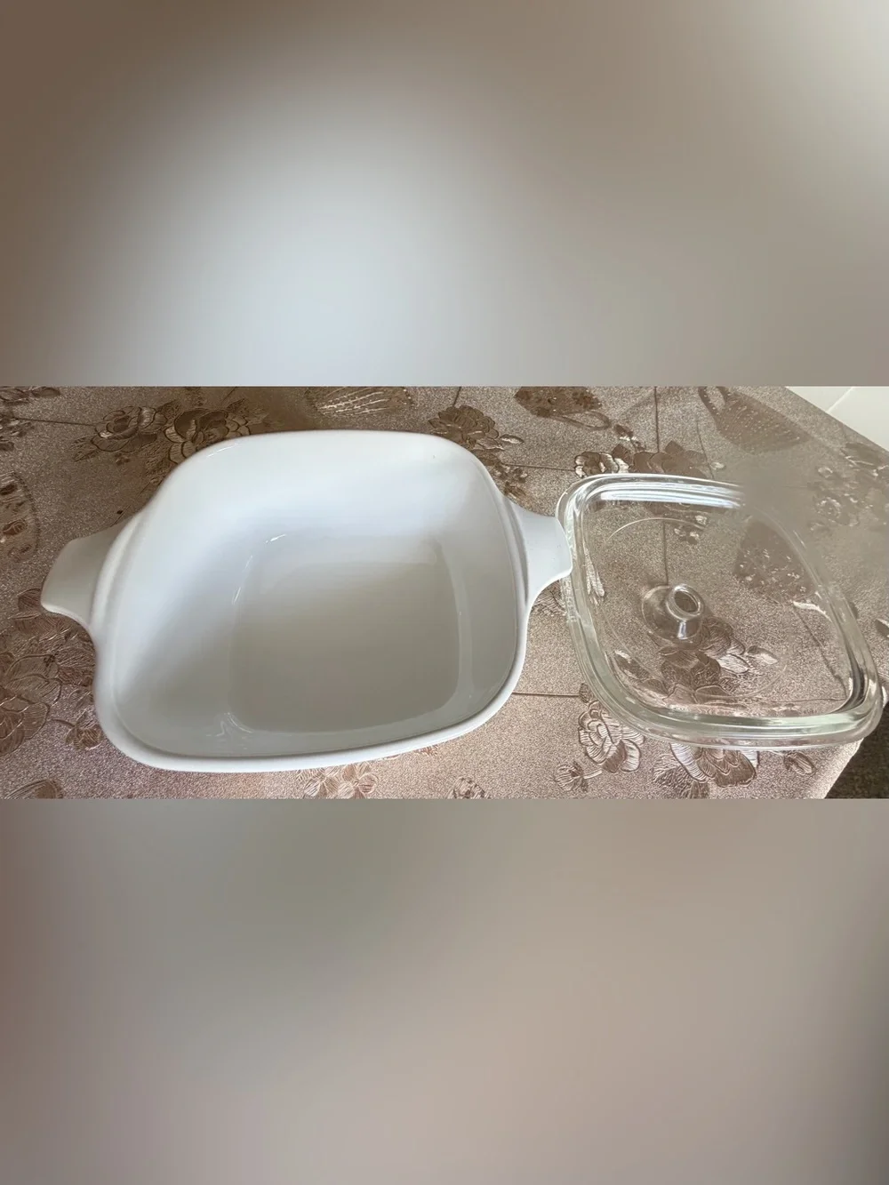 Corningware White Covered Casserole with Fruit and Botanical Design